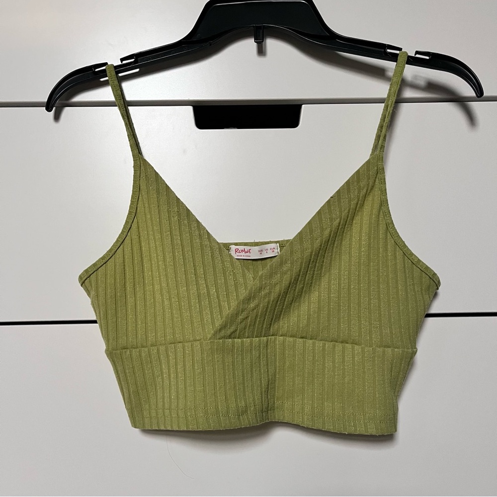 Green Ribbed Crop Top